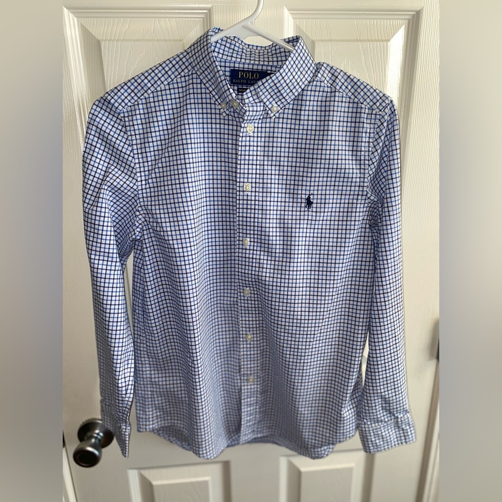 Ralph Lauren Natural Stretch Button Down Shirt Plaid LS Boys Large 14/16